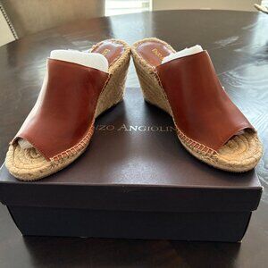 ENZO ANGIOLINI Eadakan Brown Leather Espadrille Wedge Sandal - SZ 8 NEW w Box